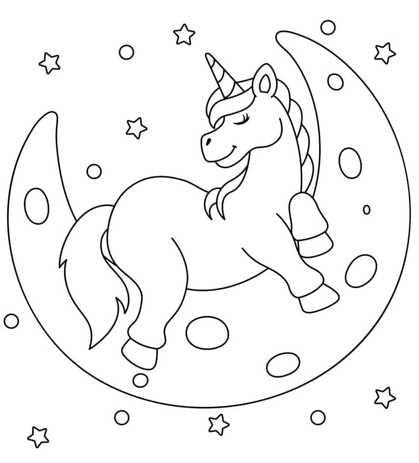 Enhjørning på månen Tegninger til Farvelægning