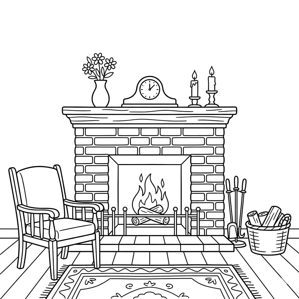 Familierum Ildsted Tegninger til Farvelægning