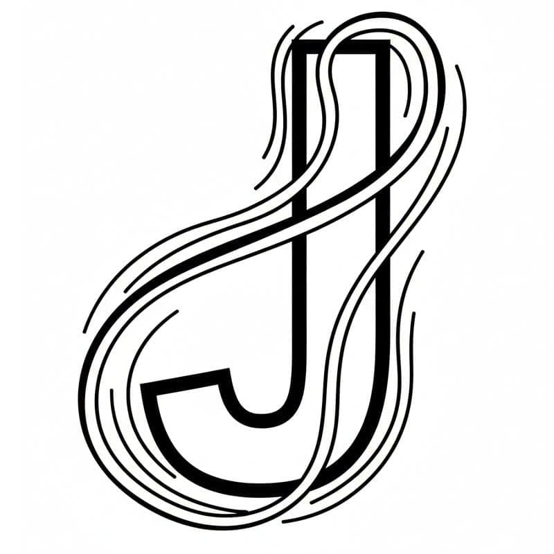 Flydende bevægelse af bogstavet J Tegninger til Farvelægning