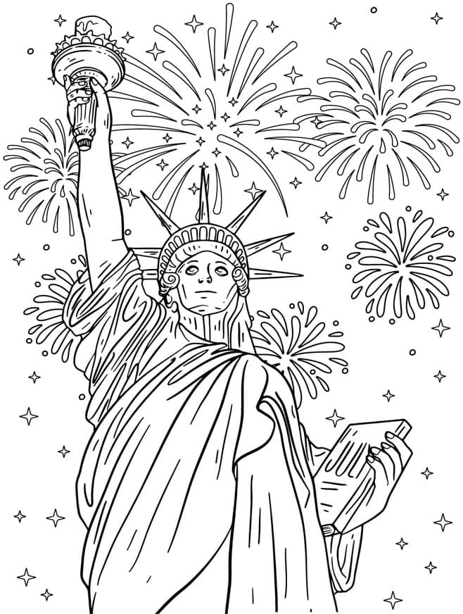 Frihedsgudinden og fyrværkeri Tegninger til Farvelægning