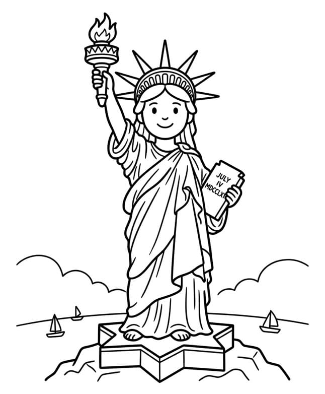 Frihedsgudinden på klippegrund Tegninger til Farvelægning