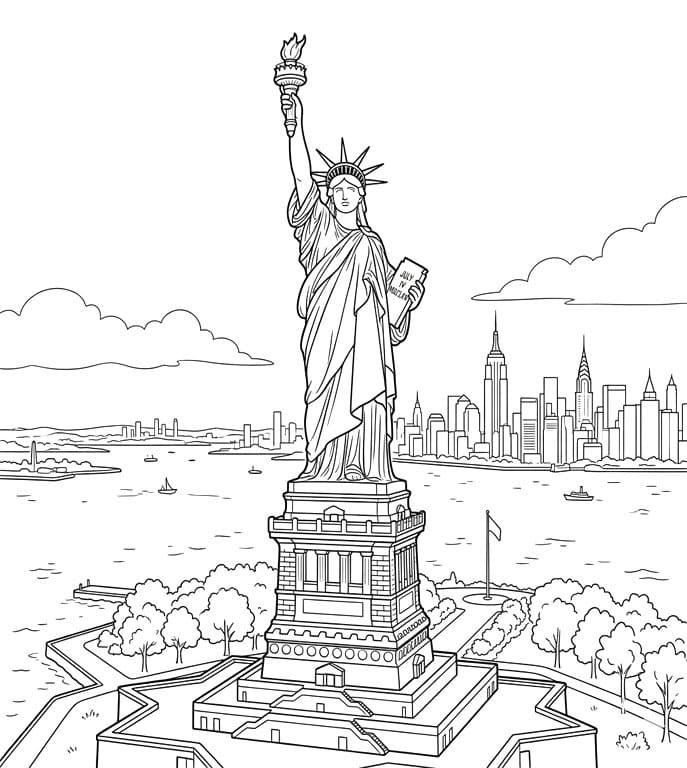 Frihedsgudinden ved skyline udsigt Tegninger til Farvelægning