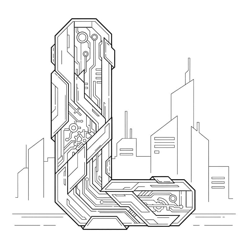 Futuristisk bogstav L Tegninger til Farvelægning