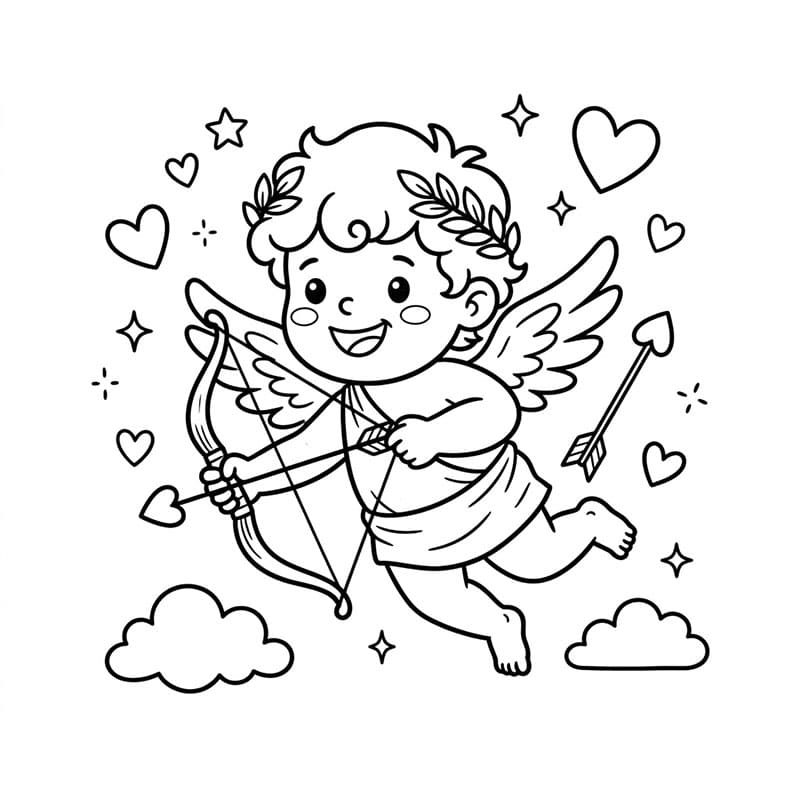 Glad Amor med bue Tegninger til Farvelægning