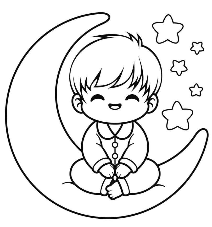 Glad dreng sidder på månen Tegninger til Farvelægning