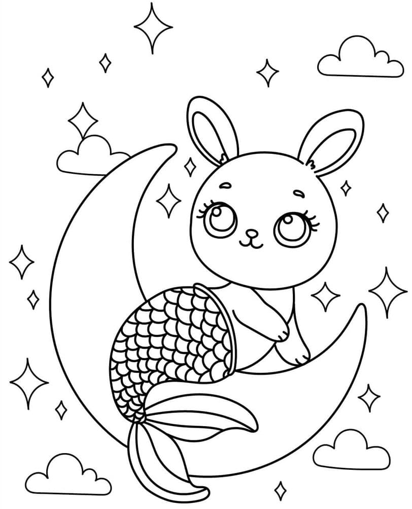 Havfruekanin på månen Tegninger til Farvelægning