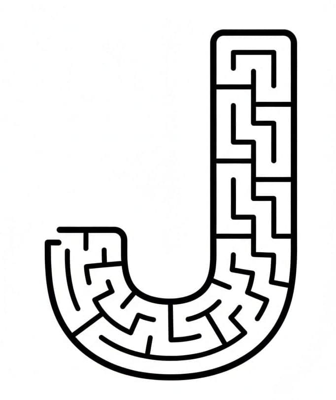 J-formet labyrint Tegninger til Farvelægning