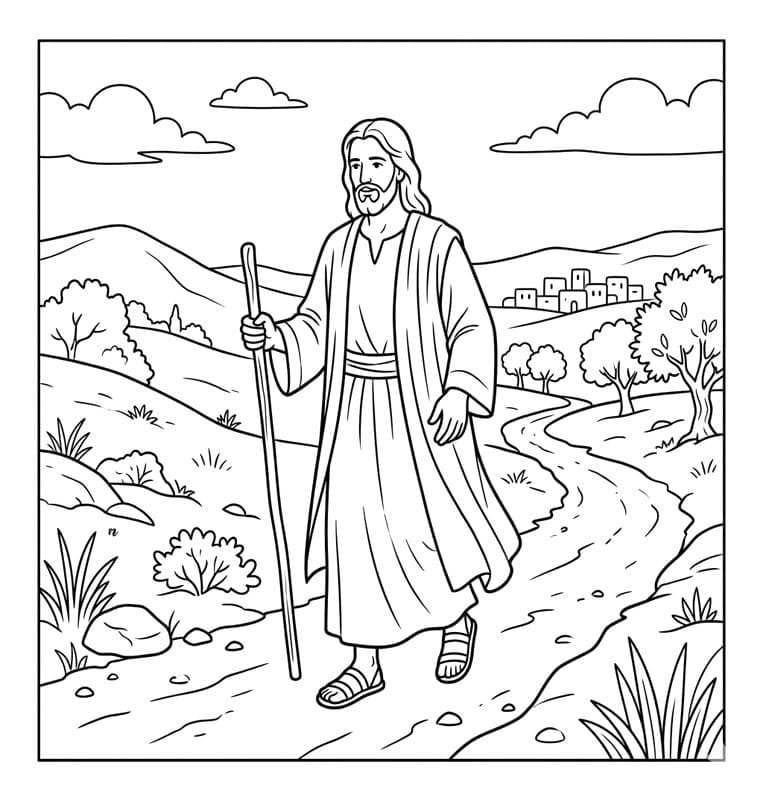 Jesus går Tegninger til Farvelægning