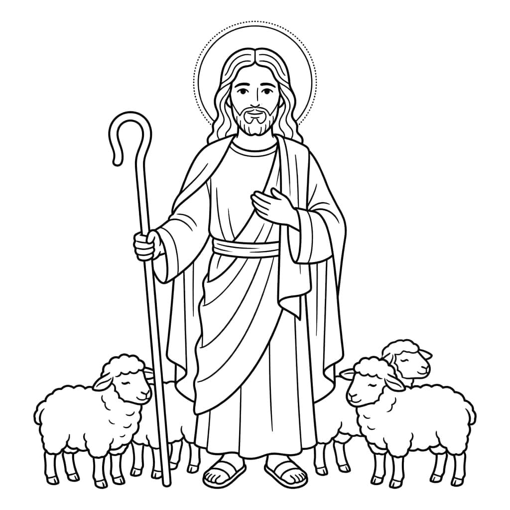 Jesus, hyrden med fårene Tegninger til Farvelægning