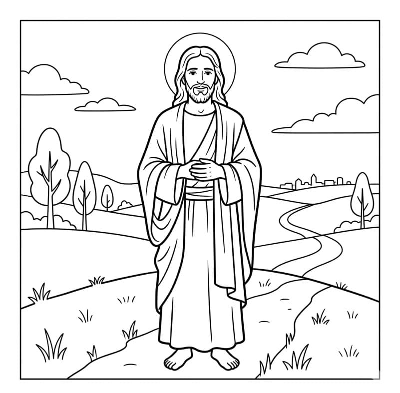 Jesus i naturen Tegninger til Farvelægning