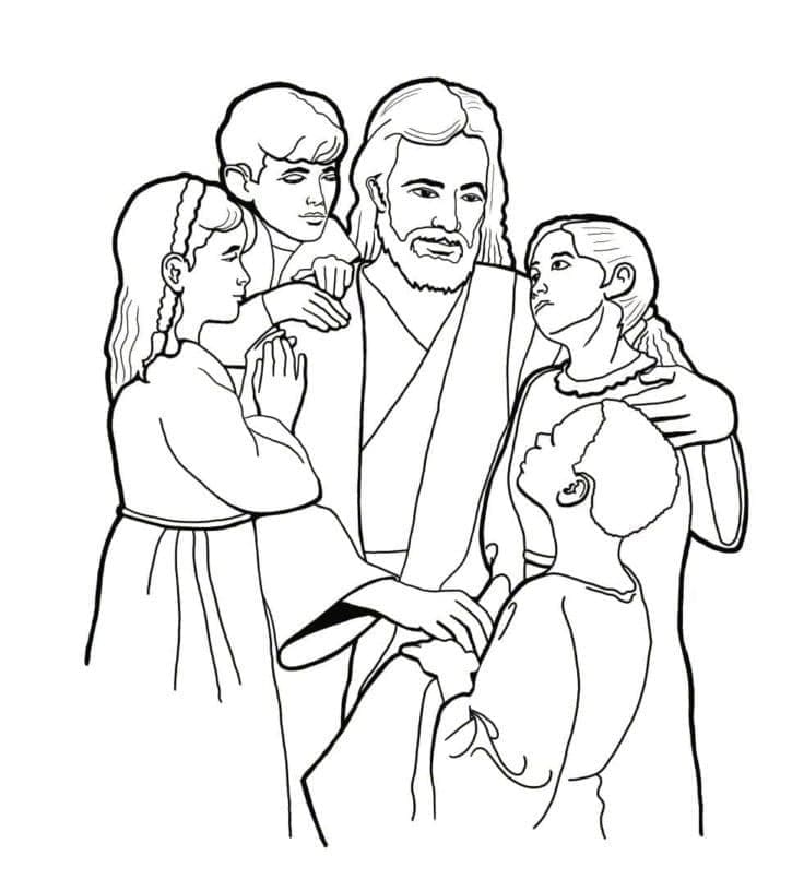 Jesus og børn Tegninger til Farvelægning