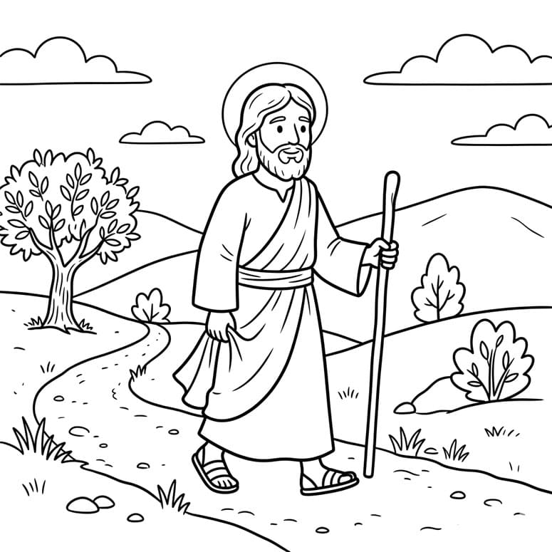 Jesus på vej Tegninger til Farvelægning