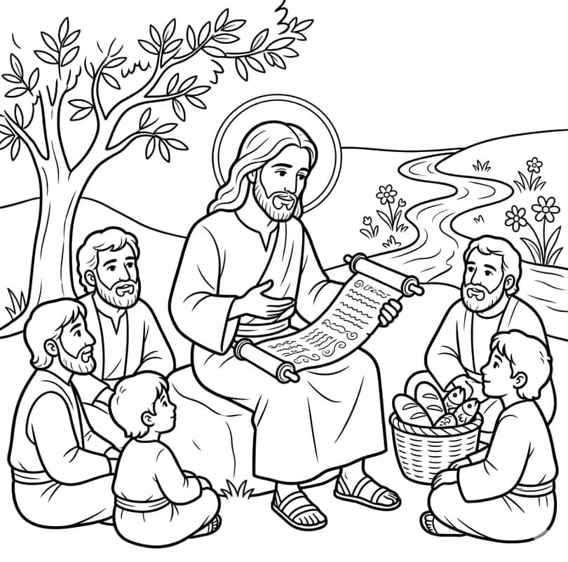 Jesus underviser mennesker Tegninger til Farvelægning