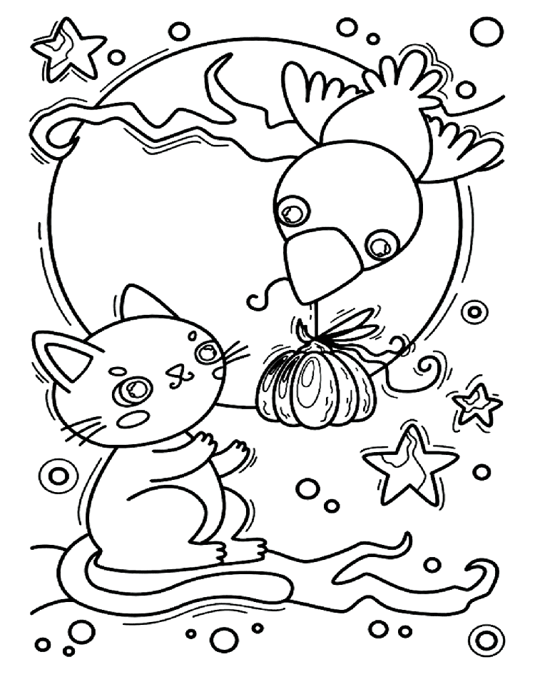 Kat og krage Tegninger til Farvelægning