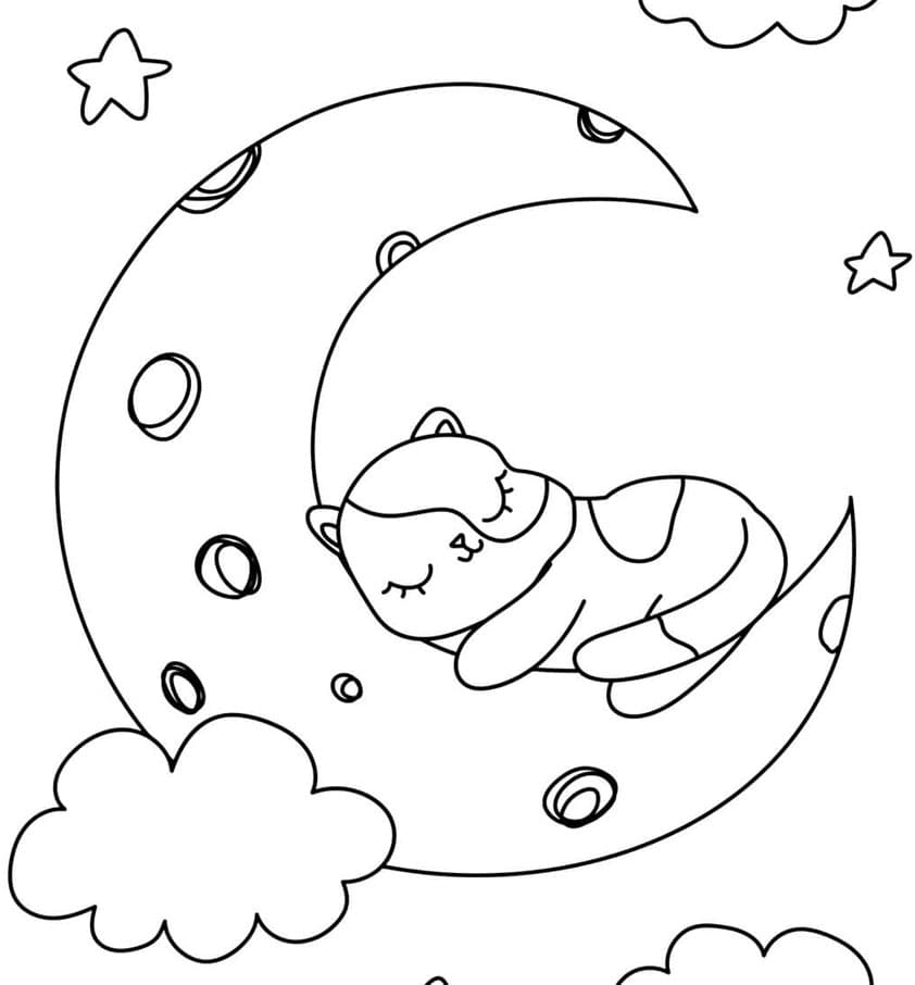 Kat sover på månen Tegninger til Farvelægning