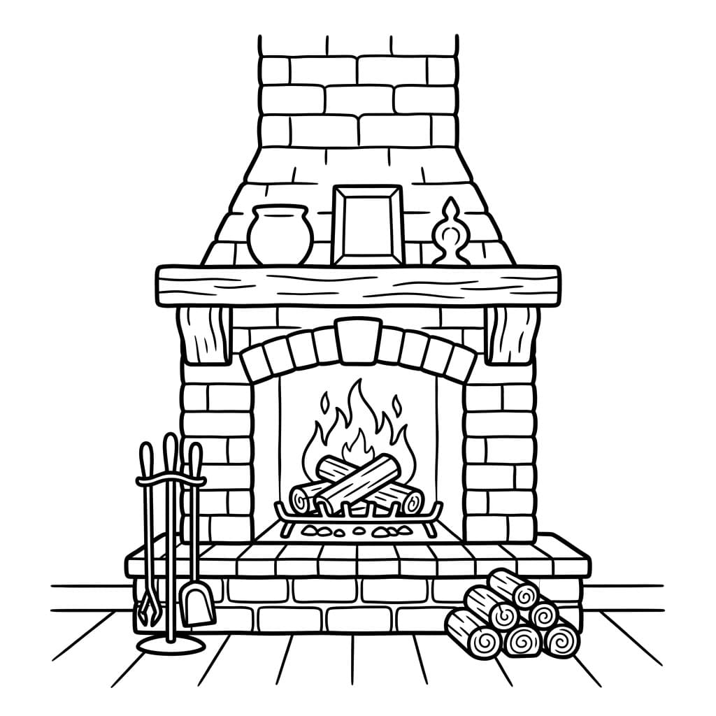 Klassisk Ildsted Tegninger til Farvelægning