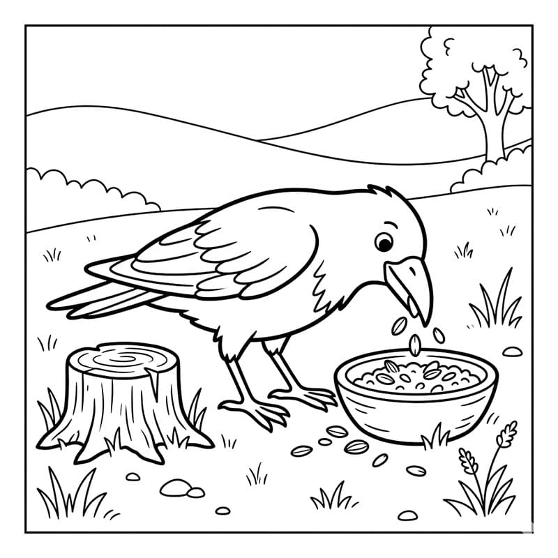 Krage drikker vand Tegninger til Farvelægning