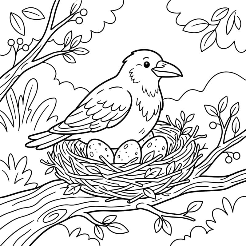 Krage med æg Tegninger til Farvelægning