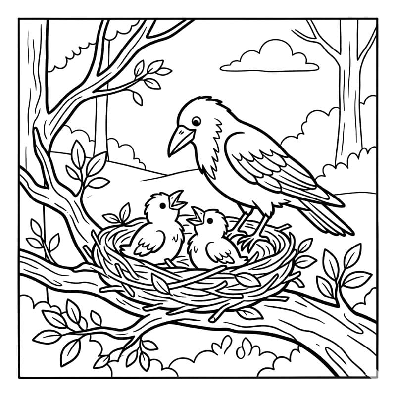 Krage med søn Tegninger til Farvelægning