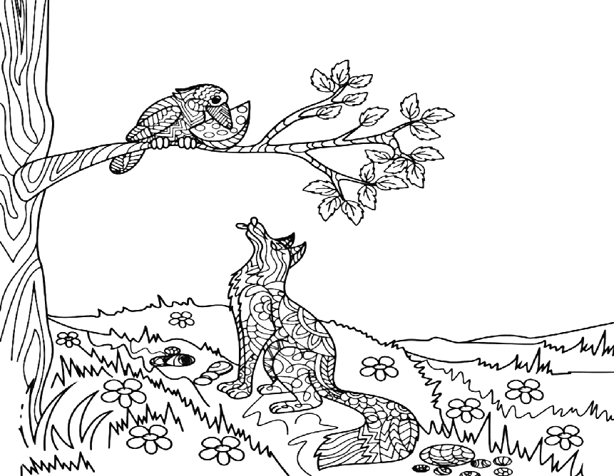 Krage og ræv Tegninger til Farvelægning