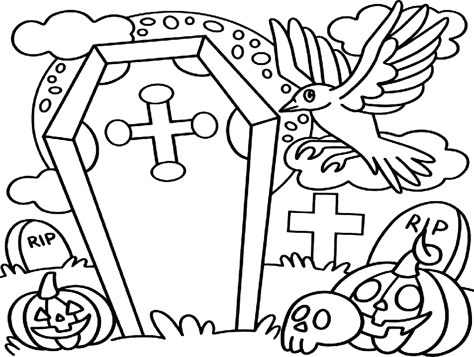 Krage på kirkegården Tegninger til Farvelægning