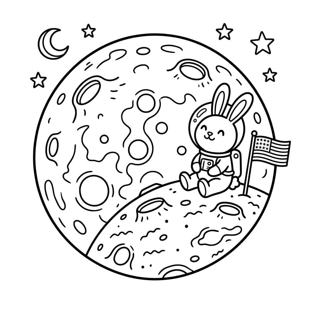 Måne Med Astronaut Tegninger til Farvelægning