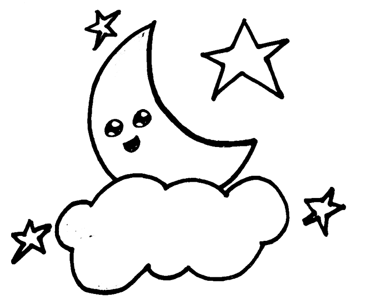 Måne med sky og stjerner Tegninger til Farvelægning