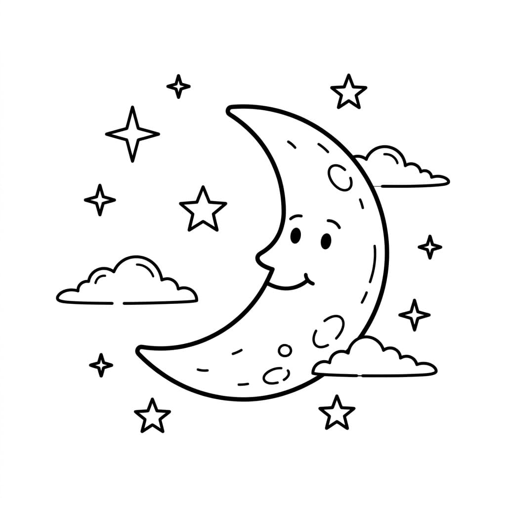 Måne Med Skyer Tegninger til Farvelægning