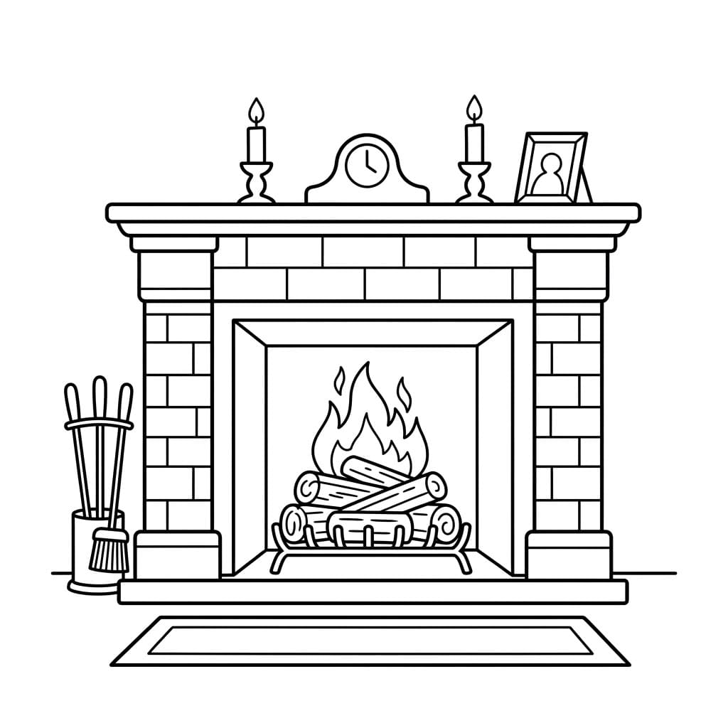 Minimalistisk Ildsted Tegninger til Farvelægning