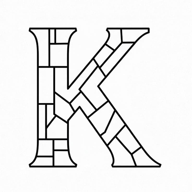 Opdelt bogstav K Tegninger til Farvelægning