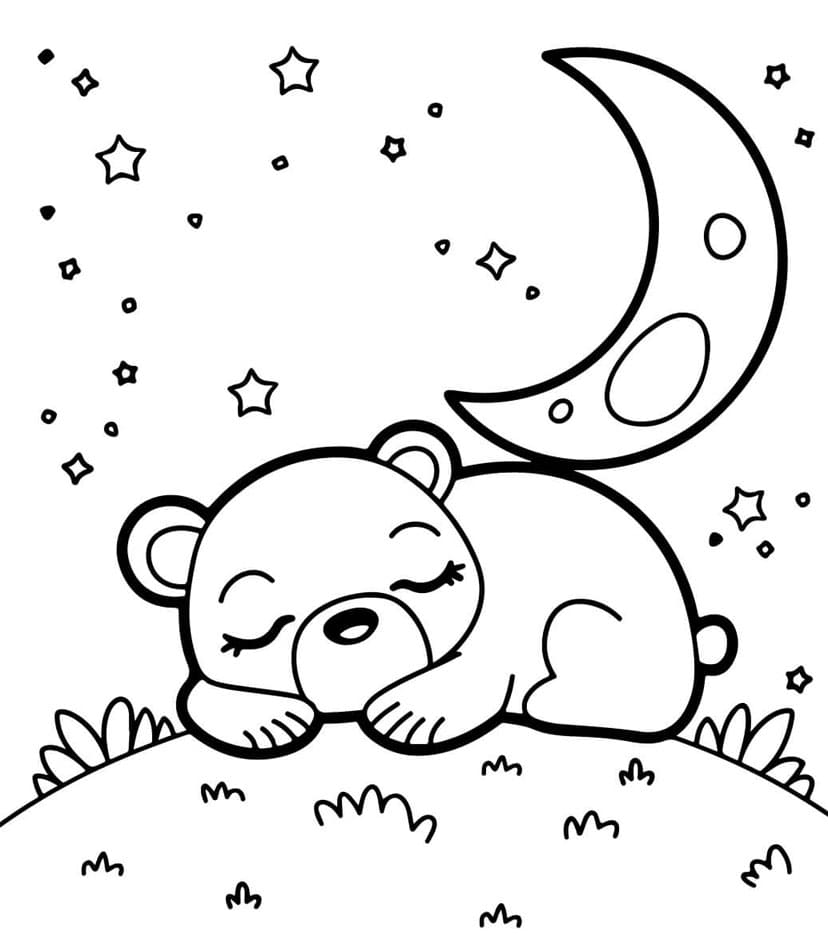 Panda sover under månen Tegninger til Farvelægning