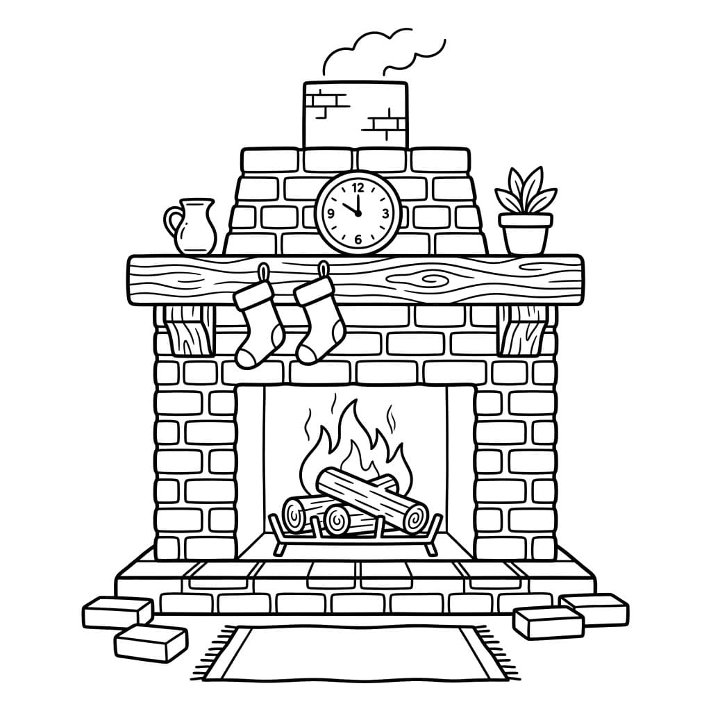 Rustikt Ildsted Tegninger til Farvelægning
