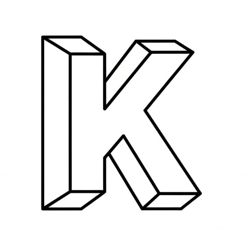Simpelt 3D-bogstav K Tegninger til Farvelægning