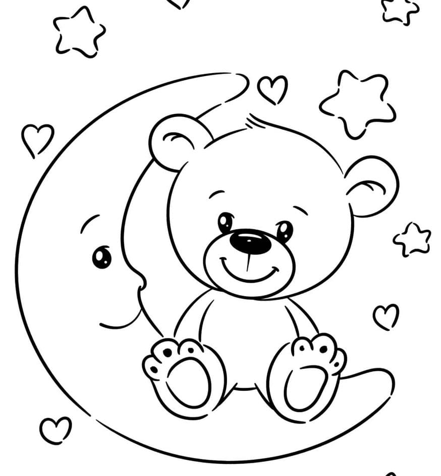 Sød bjørn sidder på månen Tegninger til Farvelægning