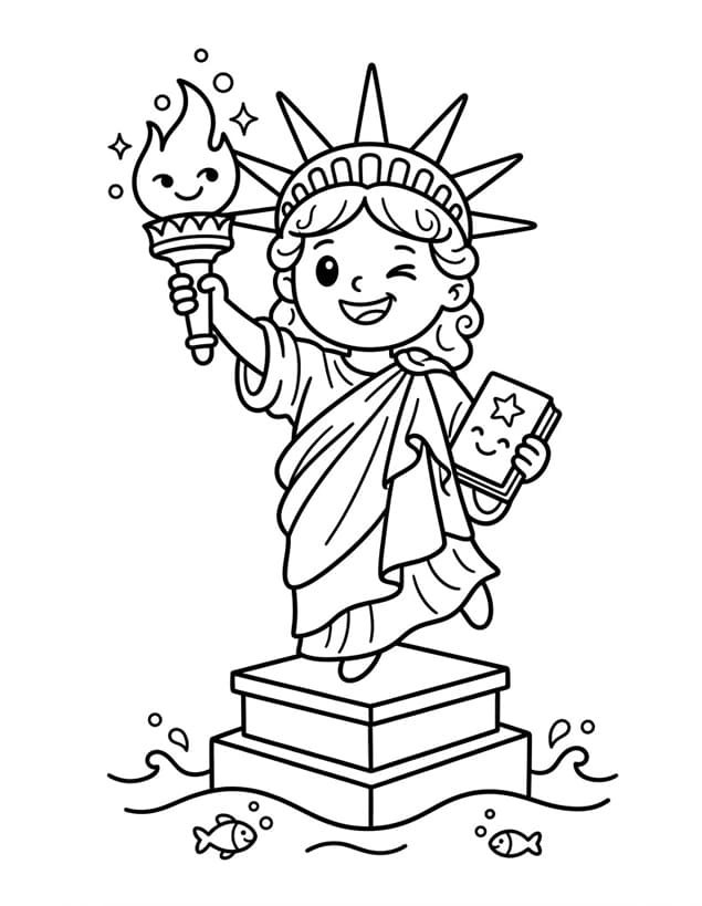 Sød chibi Frihedsgudinde med fakkel Tegninger til Farvelægning