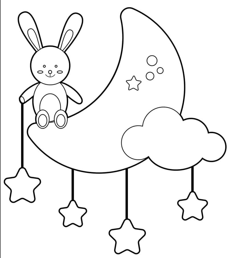 Sød kanin sidder på månen Tegninger til Farvelægning