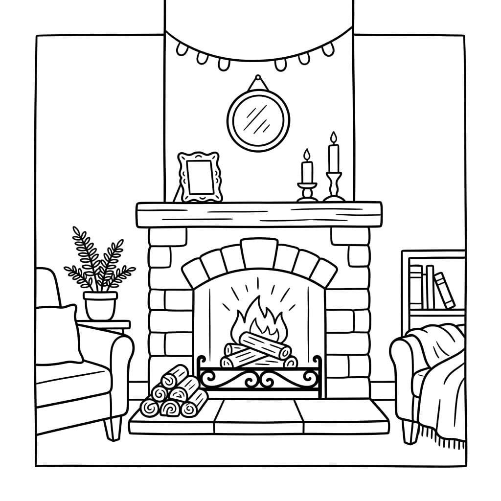 Stilfuldt Ildsted Tegninger til Farvelægning