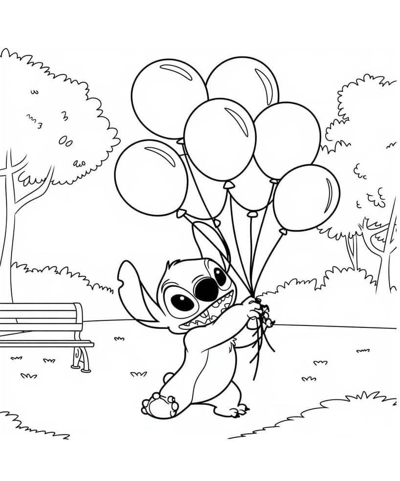 Stitch med balloner Tegninger til Farvelægning