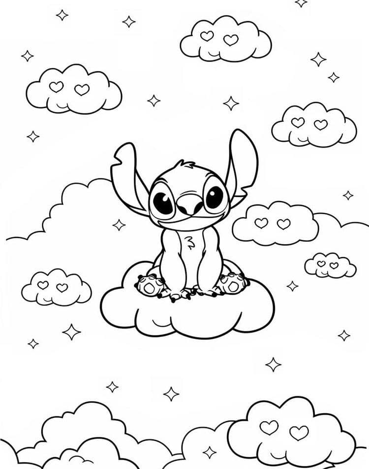 Stitch med søde skyer Tegninger til Farvelægning