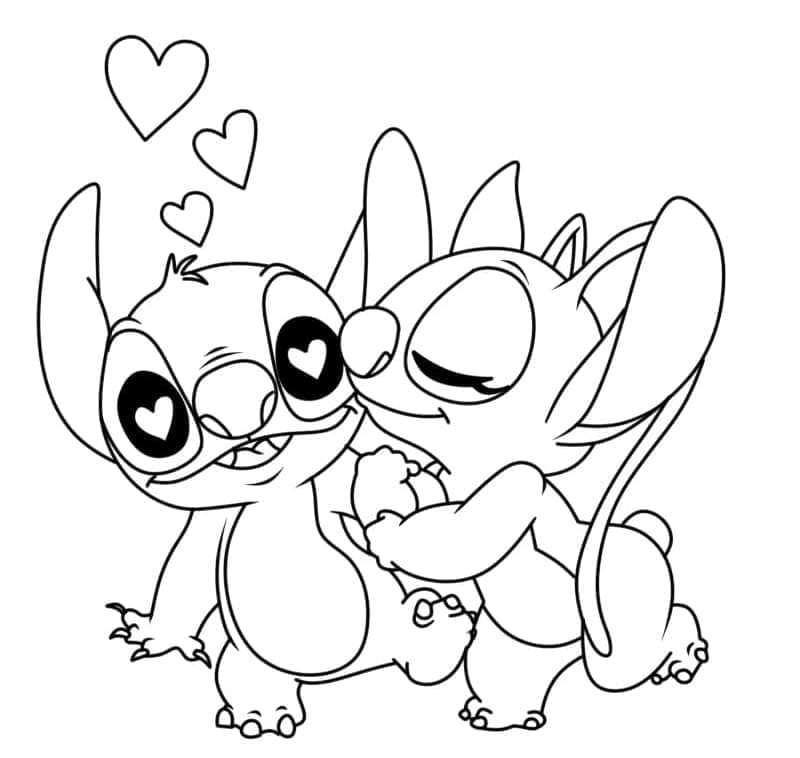 Stitch og Angel for børn gratis Tegninger til Farvelægning