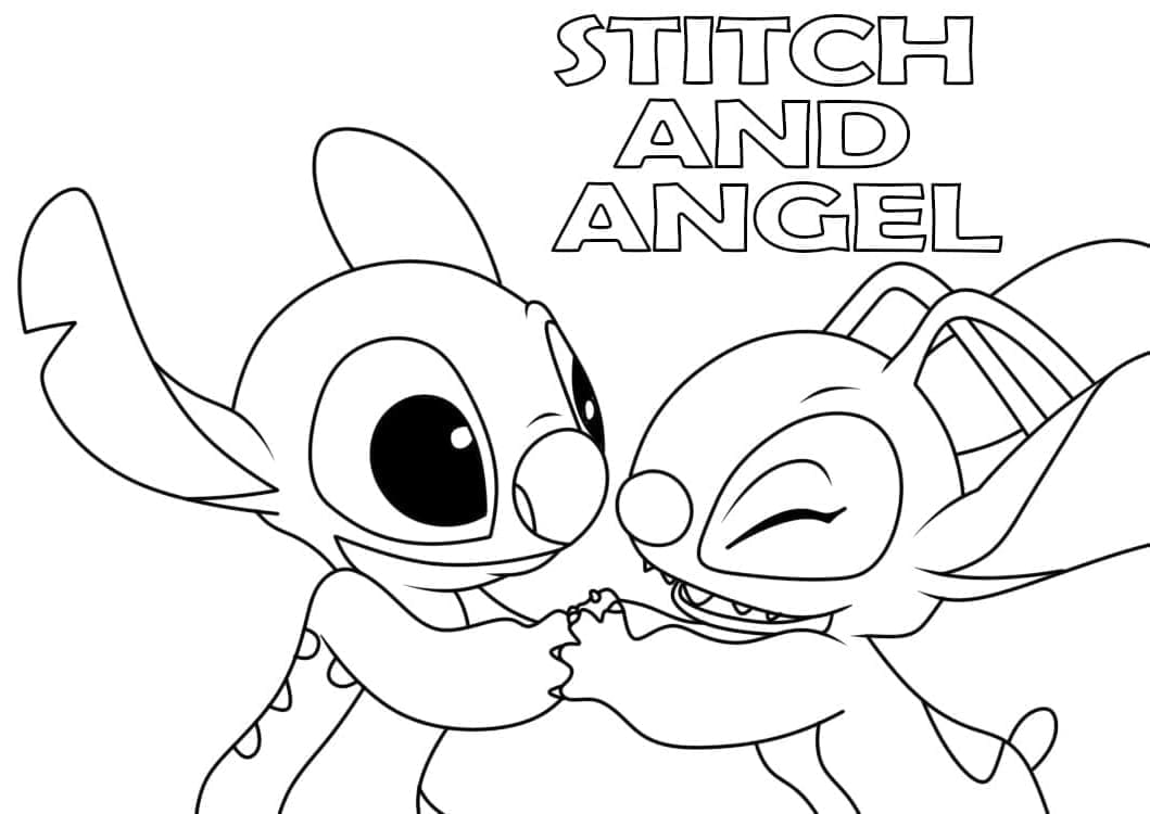 Stitch og Angel printbar Tegninger til Farvelægning