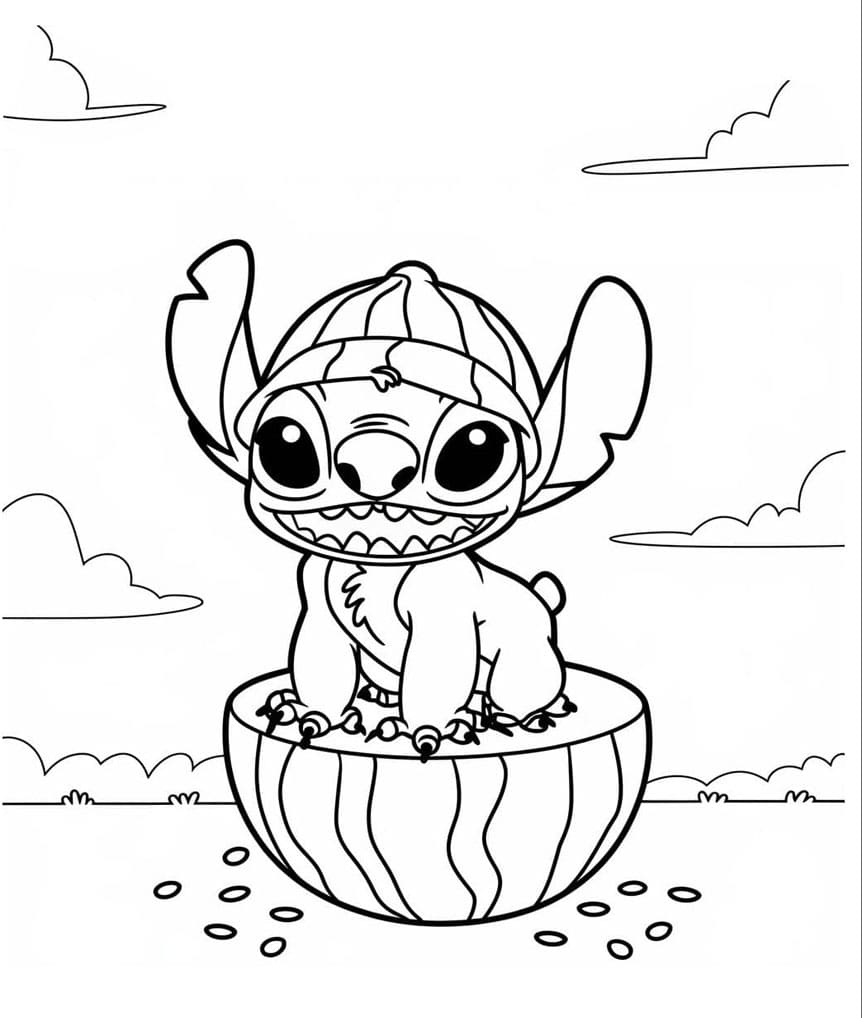 Stitch Sidder på vandmelon Tegninger til Farvelægning