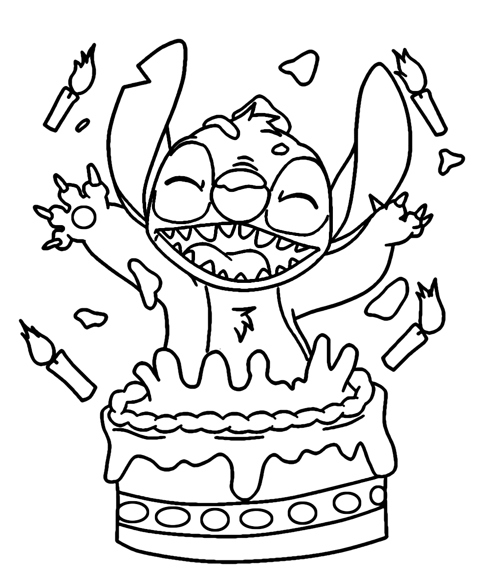 Stitch Tillykke med fødselsdagen Tegninger til Farvelægning