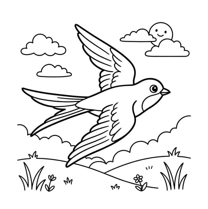 Svale i landskab Tegninger til Farvelægning