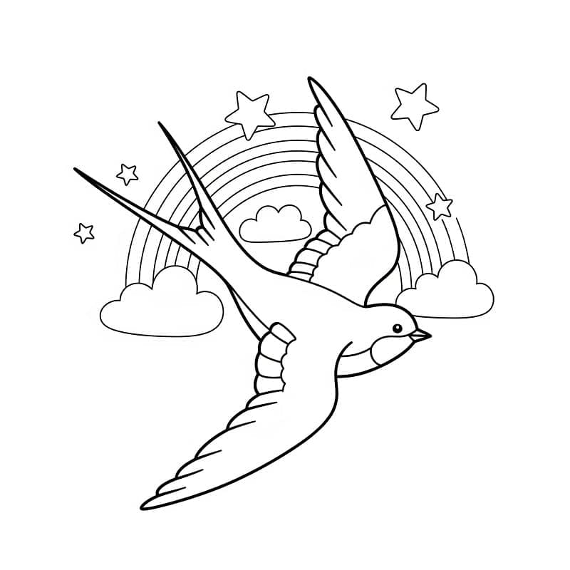 Svalefugl og regnbue Tegninger til Farvelægning