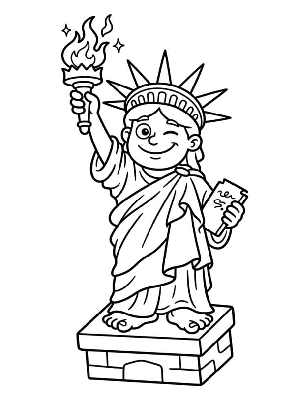 Tegneserie Frihedsgudinde smilende Tegninger til Farvelægning