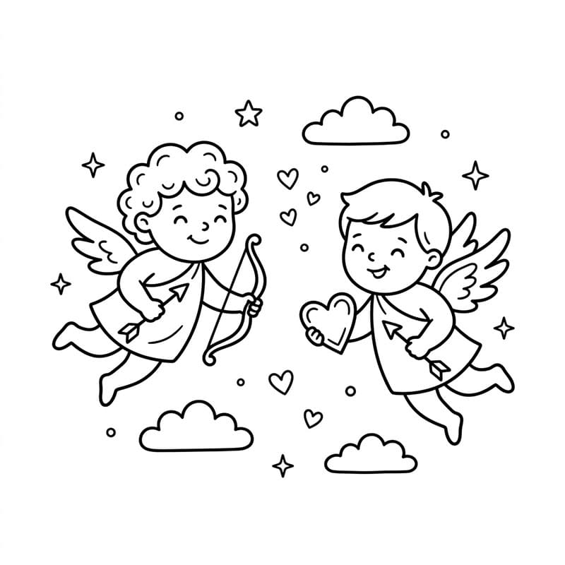 To Amorer sammen Tegninger til Farvelægning