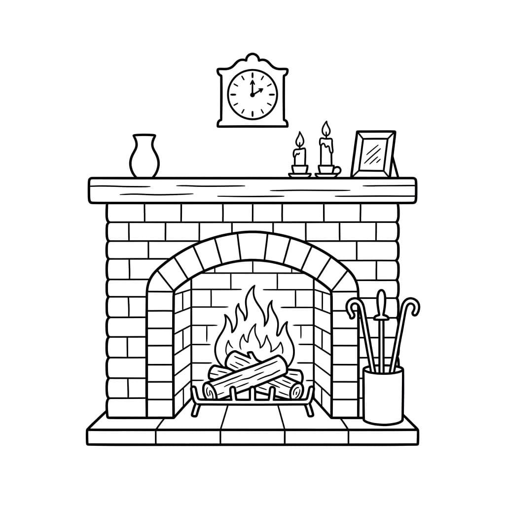 Traditionelt Ildsted Tegninger til Farvelægning
