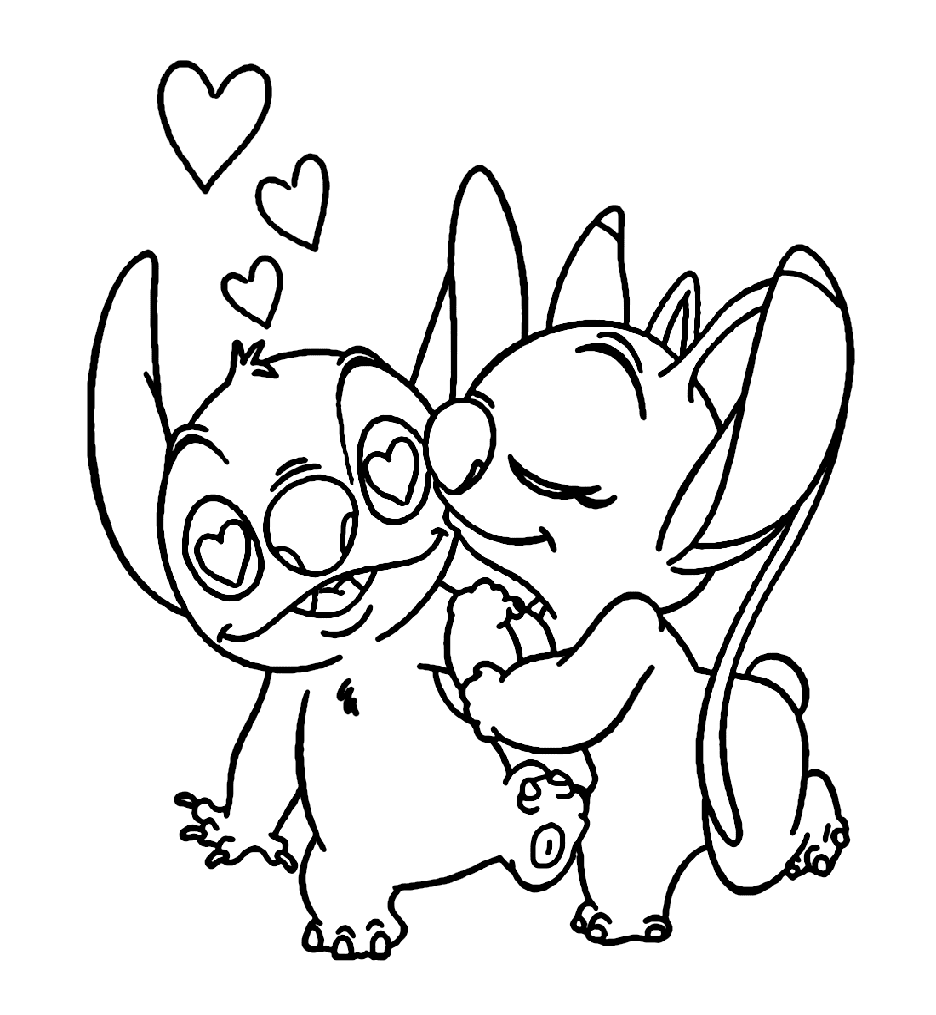 Udskrivbar Stitch og Angel Tegninger til Farvelægning