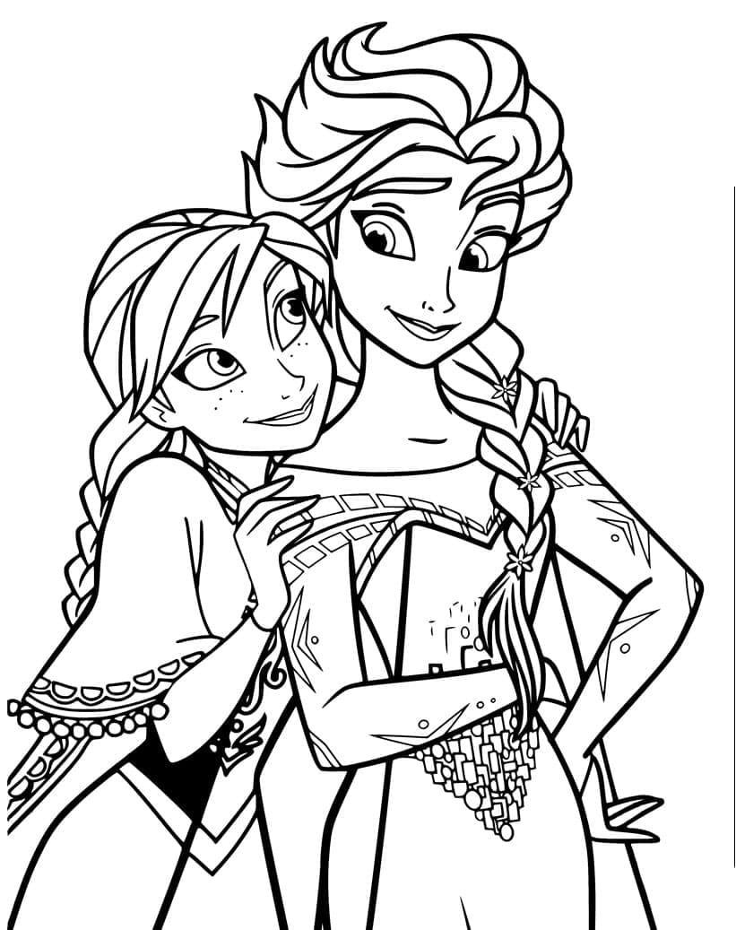 Anna og Elsa fra Disneys Frost Tegninger til Farvelægning